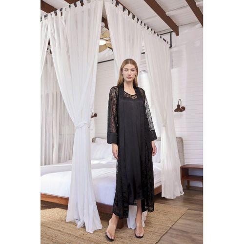 %100 Viskon Dantelli Ve Dekolteli Saten Sabahlık Takımı