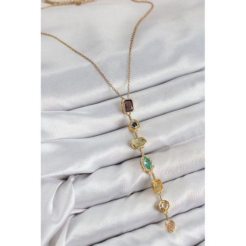 Pirinç Renkli Zirkon Taşlı Model Gold Renk 7 Element Kadın Y Kolye
