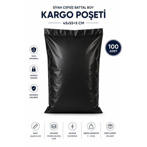 Siyah Cepsiz Battal Boy Kargo Poşeti 45x55+5 Cm 100 Adet