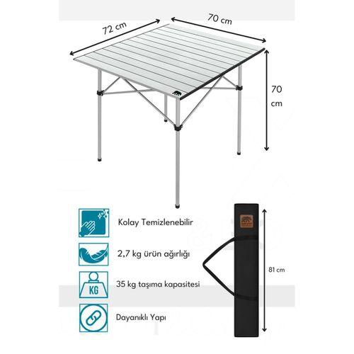 Kamp Ayısı® Katlanabilir Alüminyum XL Kamp Masası, Taşıma Çantalı, Gri