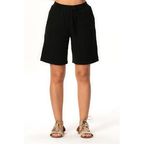 İnci Bağlamalı Uzun Yazlık Müslin Şort Siyah Syh