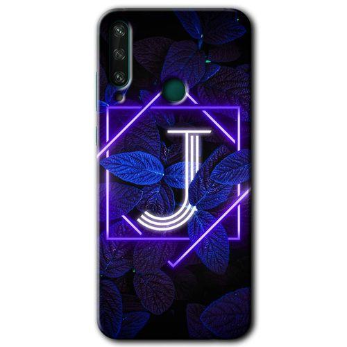 Potkal Hediye Fabrikası Huawei Y6P Kılıf HD Desen Baskılı Arka Kapak - Dark Neon Yaprak J Harfi