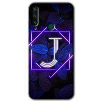 Potkal Hediye Fabrikası Huawei Y6P Kılıf HD Desen Baskılı Arka Kapak - Dark Neon Yaprak J Harfi