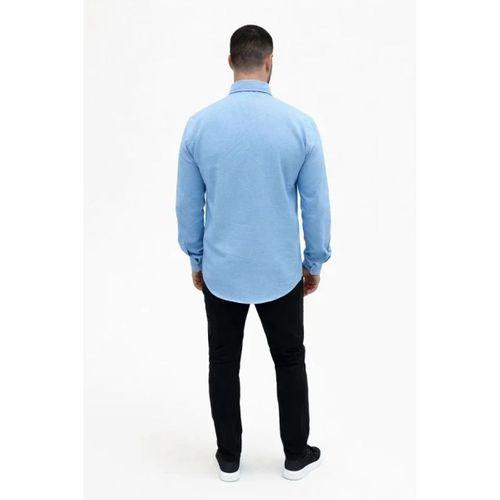 Erkek KETEN Kumaş Oversize Uzun Kollu Rahat Kalıp Gömlek - Açık Mavi