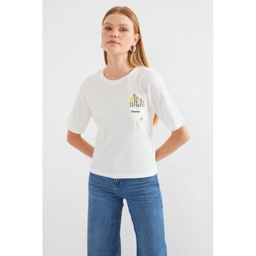 912 Baskılı Örme Basic Tişört - Beyaz