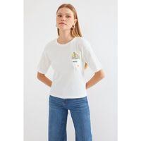 912 Baskılı Örme Basic Tişört - Beyaz