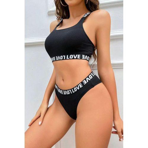 Kadın Siyah Çapraz Sırt Ve Love Lastik Detaylı Sütyen Külot Takım