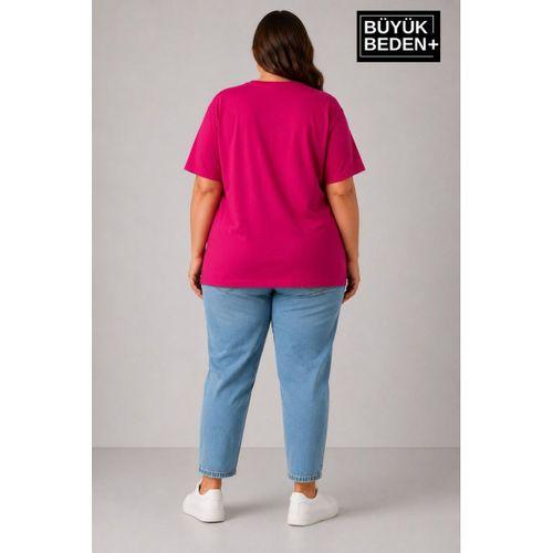 Süperlife Büyük Beden Kadın Bisiklet Yaka Yırtmaç Detaylı 3XL-6XL Tunik Tişört SPR26BTSK501