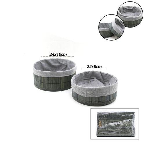 Yuvarlak Organizer Sepet - Bambu Kenarlı Ahşap Taban Bezli (Çap 22x24 cm)