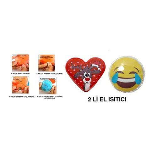 Gülen Emoji Kırmızı Geyik Cep Sobası,El Isıtıcı,İki Adet Sıcak Su Torbası Pvc  9Cm