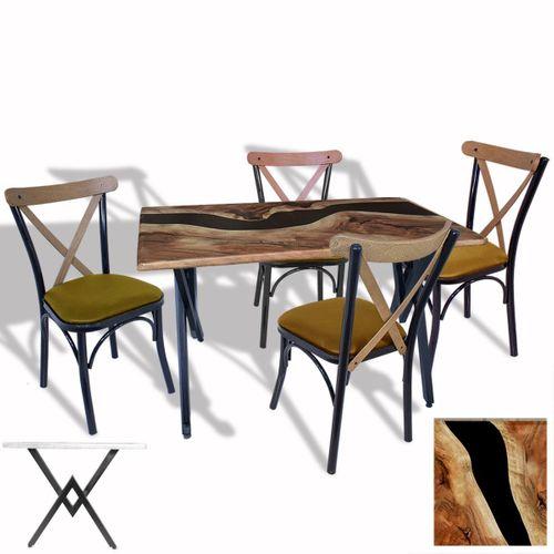 Dockers Anemon - Tonet Masa Takımı (Werzalit, Allzalit, Vermodin Tabla 80x120) – (Epoxy - Deri Kahve)