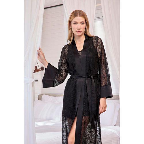 Uzun Kollu Dantelli Ve Kuşaklı Sabahlık