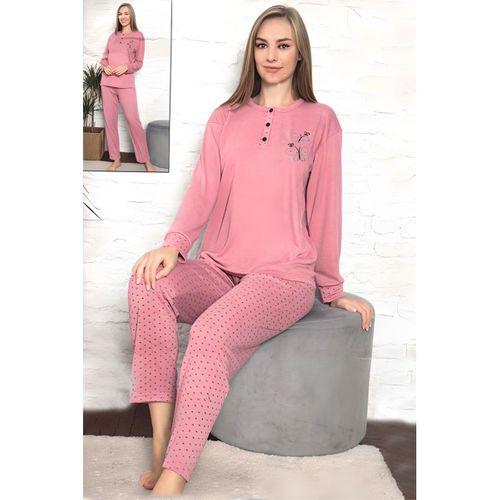 Fawn Kadın Kelebek Baskı 3 Düğme Uzun Kol Pijama Takımı (6804)