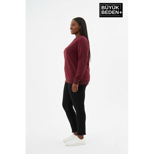 Kadın Büyük Beden Bisiklet Yaka Kollar ve Etek Ribanalı İnce Sweatshirt SPR26BSWK956