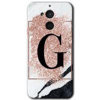 Potkal Hediye Fabrikası General Mobile GM 8 HD Baskılı Kılıf + 9D Tam Ekran Koruyucu - Pembe Mermer Desenli G Harfi