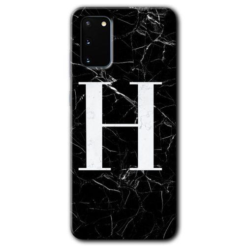 MRCİLETİSİM MRCİLETİSİM Samsung Galaxy S20 Kılıf HD Desen Baskılı Arka Kapak + Temperli Cam - Siyah Mermer Desenli H Harfi