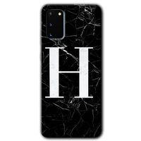 MRCİLETİSİM MRCİLETİSİM Samsung Galaxy S20 Kılıf HD Desen Baskılı Arka Kapak + Temperli Cam - Siyah Mermer Desenli H Harfi
