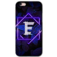 iPhone 6 Kılıf Baskılı Kapak - Dark Neon Yaprak E Harfi + 5D Tam Kaplayan Cam