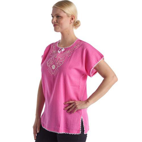 Kısa Kol Pembe Şile Bezi Yazlık Bluz