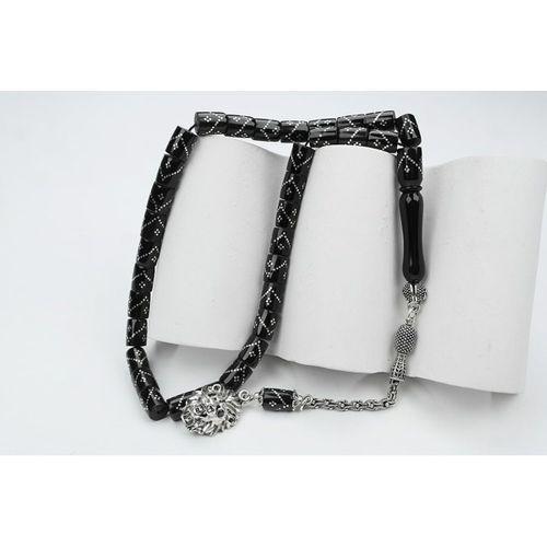 Oltu Taşı  Kesme Model Tek Zikzak Dörtlü Baklava  İşlemeli Tespih