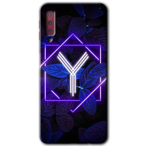 Potkal Hediye Fabrikası Samsung Galaxy A7 2018 Kılıf HD Desen Baskılı Arka Kapak - Dark Neon Yaprak Y Harfi