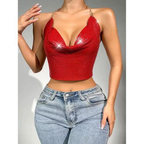 Parlak Kırmızı Crop & Bluz Kolsuz Kayık Yaka Zırh Büstiyer