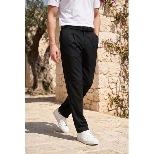 Baruchel Pileli Baggy Kalıp Kumaş Erkek Pantolon - Siyah