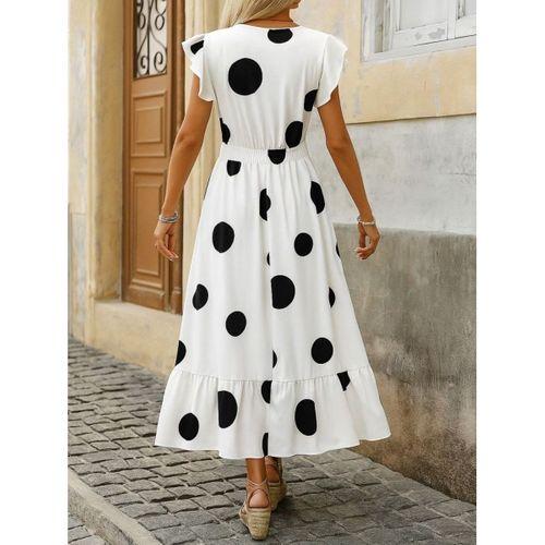 Kadın Kısa Kollu Kruvaze Yakalı Fırfırlı Süprem Elbise