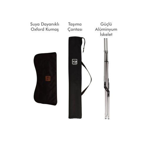Box&Box Alüminyum Katlanabilir Kamp Sandalyesi, Piknik Sandalyesi, Taşıma Çantalı, Kumaş, Siyah