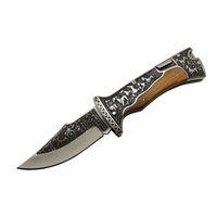 A3189c Kahve Kamp Çakısı 23cm- Manuel, At İşlemeli Ahşap Sap, Özel Kutulu, Kılıflı