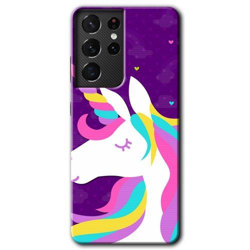 Galaxy S21 Ultra Kılıf HD Desen Baskılı Arka Kapak - Unicorn Sleep + Kırılmaz Cam