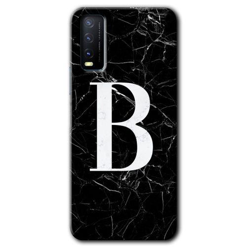 Vivo Y20 Kılıf HD Desen Baskılı Arka Kapak - Siyah Mermer Desenli B Harfi + Kırılmaz Cam