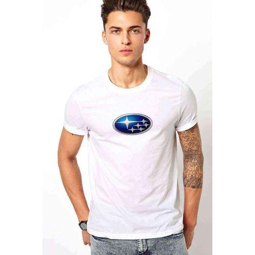 Araba Subaru Blue Logo Baskılı Beyaz Erkek Tshirt