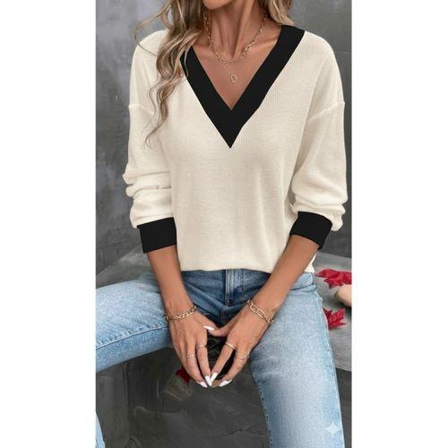 Kadın Uzun Kollu V Yakalı Waffle Bluz