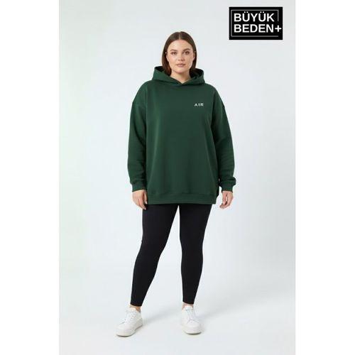 Kadın Büyük Beden AR Baskılı Kapüşonlu Sweatshirt SPR26BSWK963