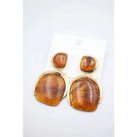 Taşlı Küpe - Kahverengi