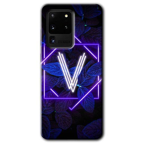Galaxy S20 Ultra Kılıf HD Desen Baskılı Arka Kapak - Dark Neon Yaprak V Harfi + Kırılmaz Cam