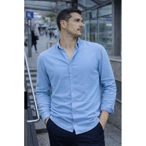 Scott – Soft Dokulu Yarım Oversize Modern Erkek Gömlek- Soğuk Mavi