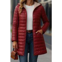 Kadın Uzun Kollu Kapşonlu Cep Detaylı Fermuarlı Orta Boy Mont