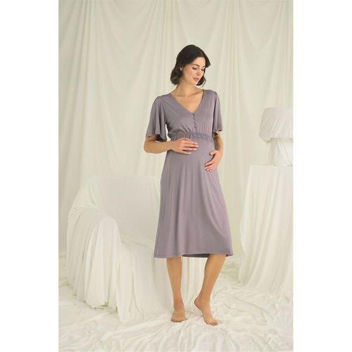 Dantelli Önden Düğmeli Hamile Lohusa Gecelik