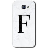 Galaxy A8 2016 Kılıf HD Desen Baskılı Arka Kapak - Beyaz Mermer Desenli F Harfi + Kırılmaz Cam