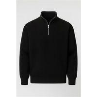 Nolan Oversize Selanik Örgü Yarım Fermuar Erkek Triko Kazak - Siyah