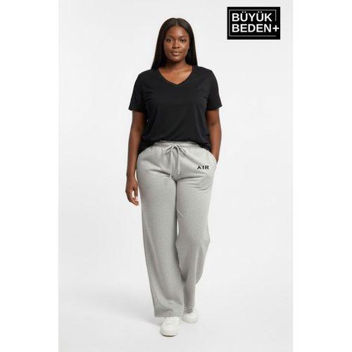 Kadın Büyük Beden Rahat Kesim Paça Reçme AR Baskılı İnce Eşofman Altı SPR26EAK952-1