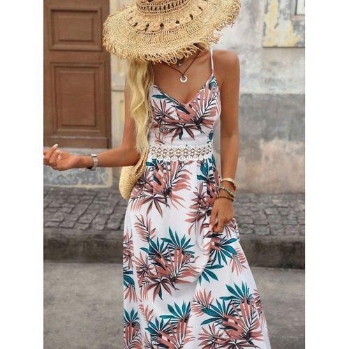 Kadın Ip Askılı V Yakalı Beli Dantelli Uzun Süprem Elbise