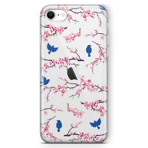 Apple iPhone SE 2020 Kılıf Mavi Serçe Arka Kapak Koruma Desenli Full Koruyucu
