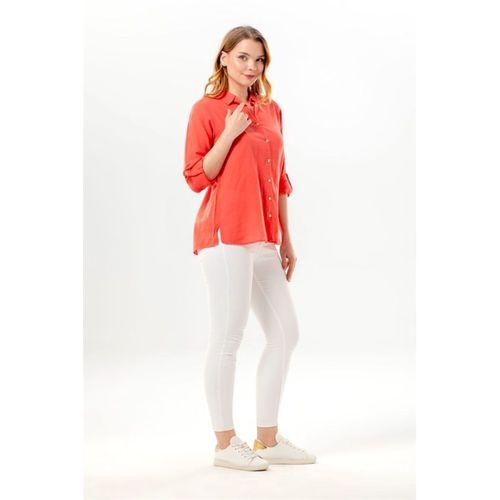 Uzun Kol Vual Avşar Yazlık Gömlek Mercan Mrcn