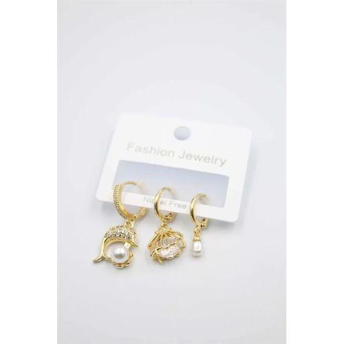 3'lü Yunus Balığı Küpe - Altın