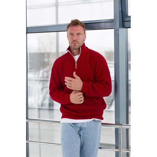 Oversize Selanik Örgü Yarım Fermuar Erkek Triko Kazak - Kırmızı
