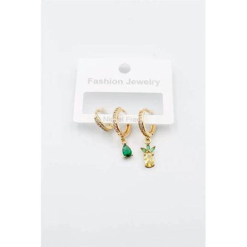 3'lü Ananas Küpe - Altın