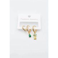 3'lü Ananas Küpe - Altın